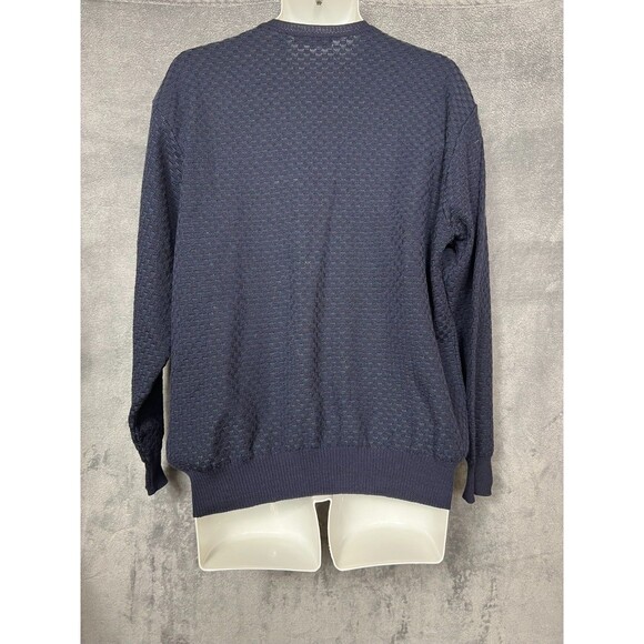 Segreto Sweater Size XL V Neck 100% Pure New Wool Fine Merino Textured Navy - Picture 11 of 16